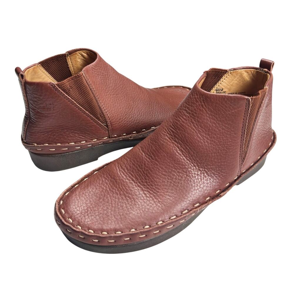 Natur | Women | Brown Pebble Leather Flat Sole Moccasin Ankle Booties | Sz 9.5 M